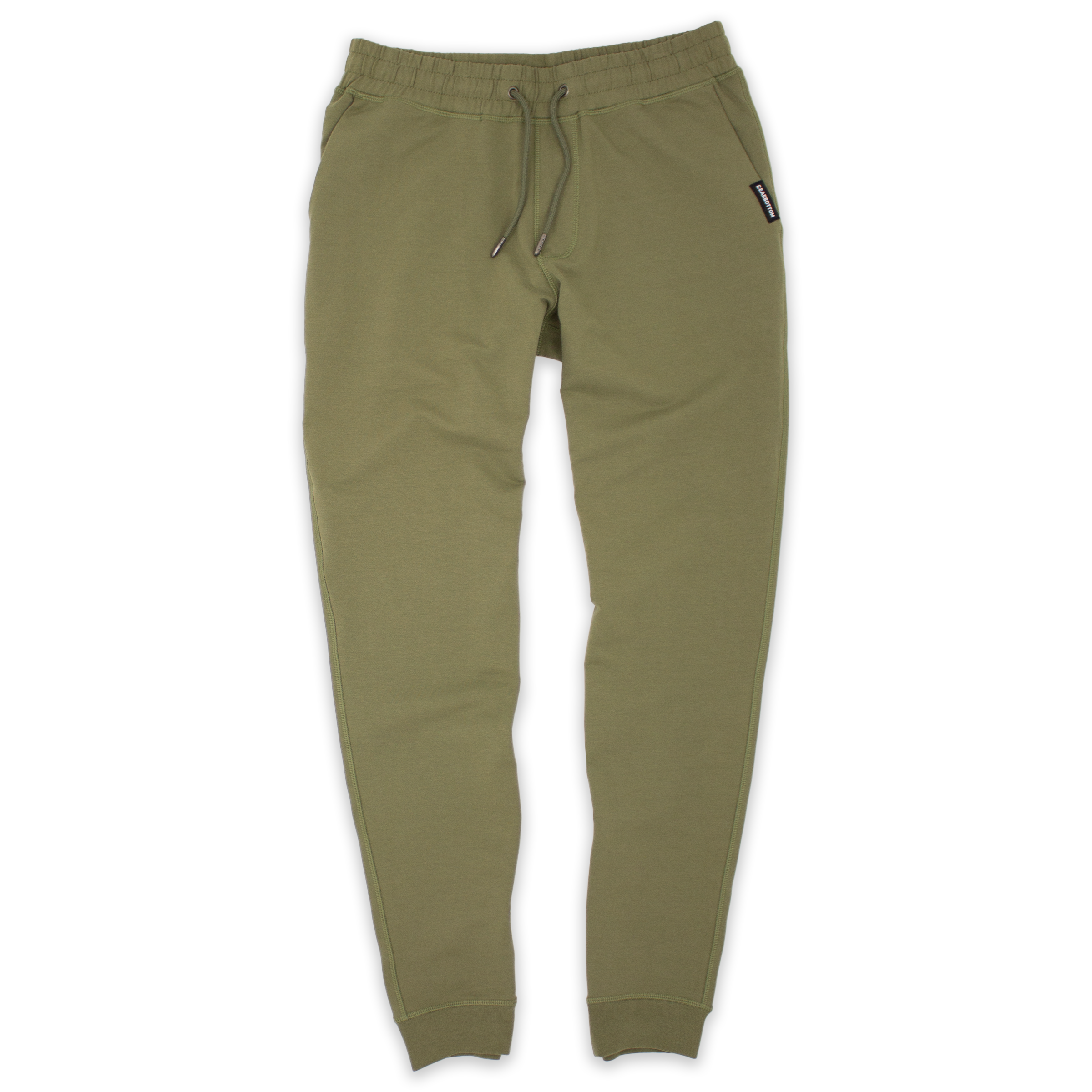 Loft Jogger Olive with elastic waistband, drawstring with metal tips, two inseam pockets, and ribbed ankle cuffs