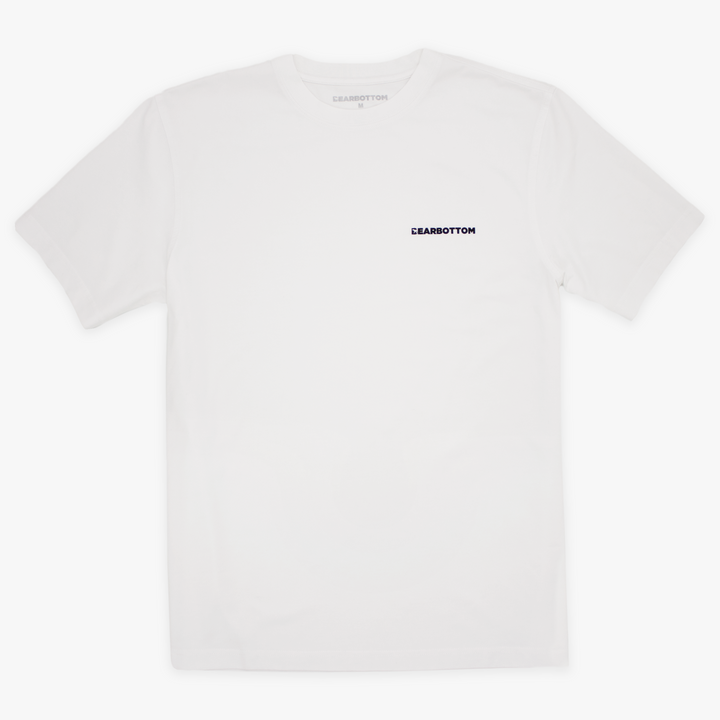 Natural Dye Logo Tee White Front with crew neck, short sleeves, and Bearbottom logo printed on front left chest