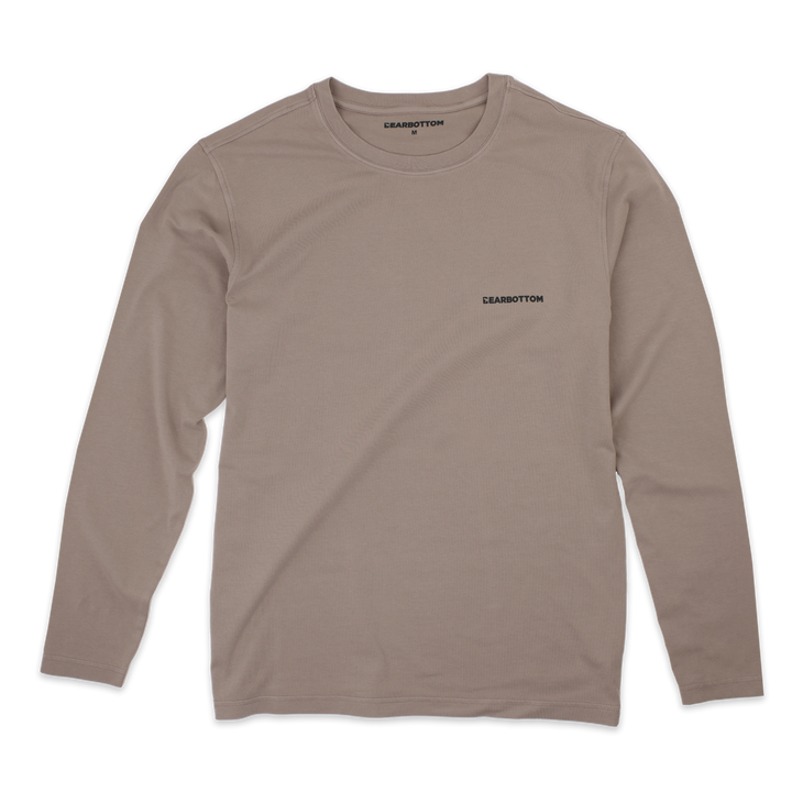 Natural Dye Logo Long Sleeve Tee in Mud brown with Crewneck and Bearbottom printed in black on front left chest