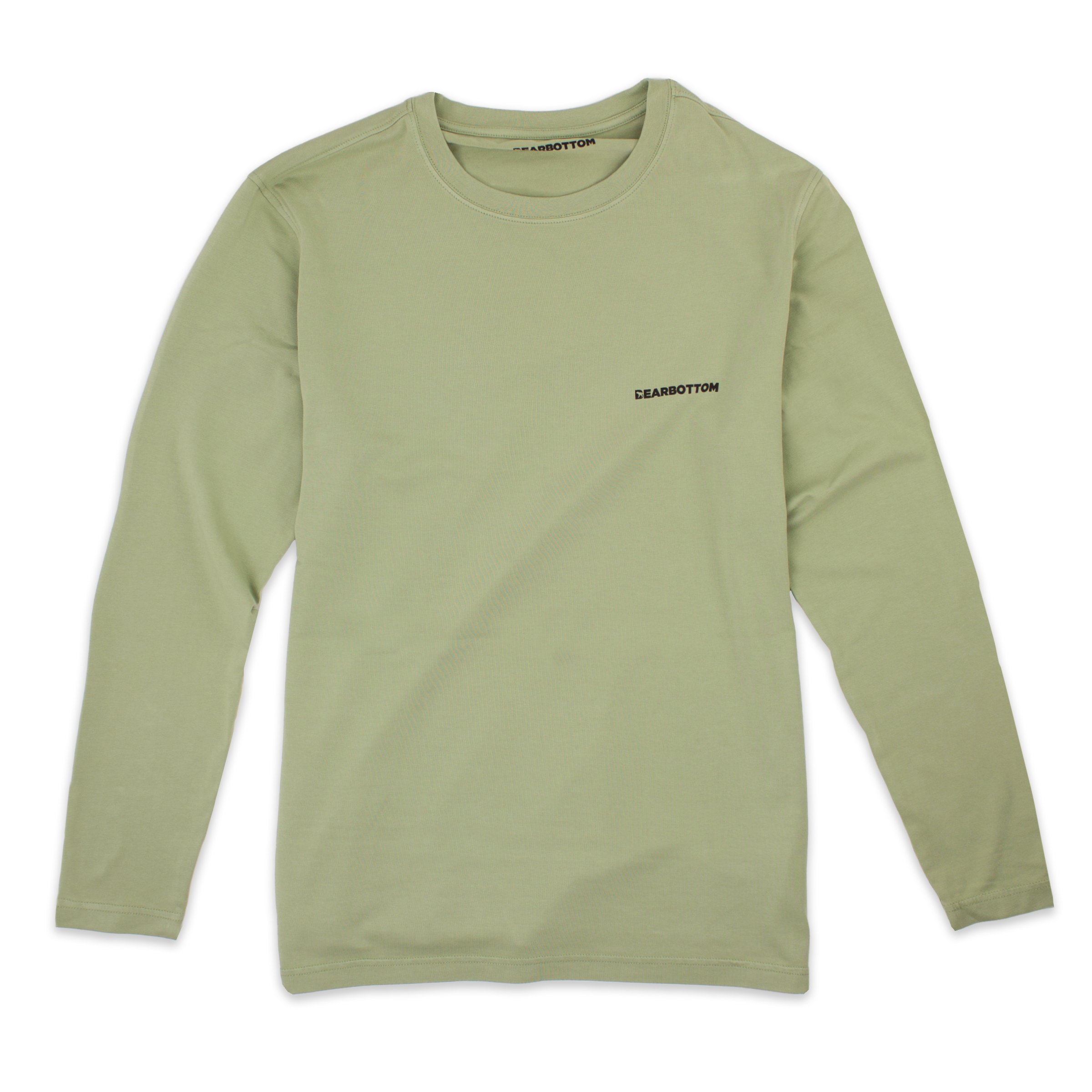 Natural Dye Logo Long Sleeve Tee in Sage green with Crewneck and Bearbottom printed in black on front left chest