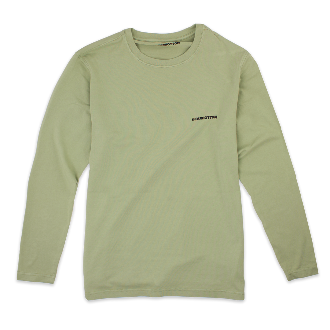 Natural Dye Logo Long Sleeve Tee in Sage green with Crewneck and Bearbottom printed in black on front left chest