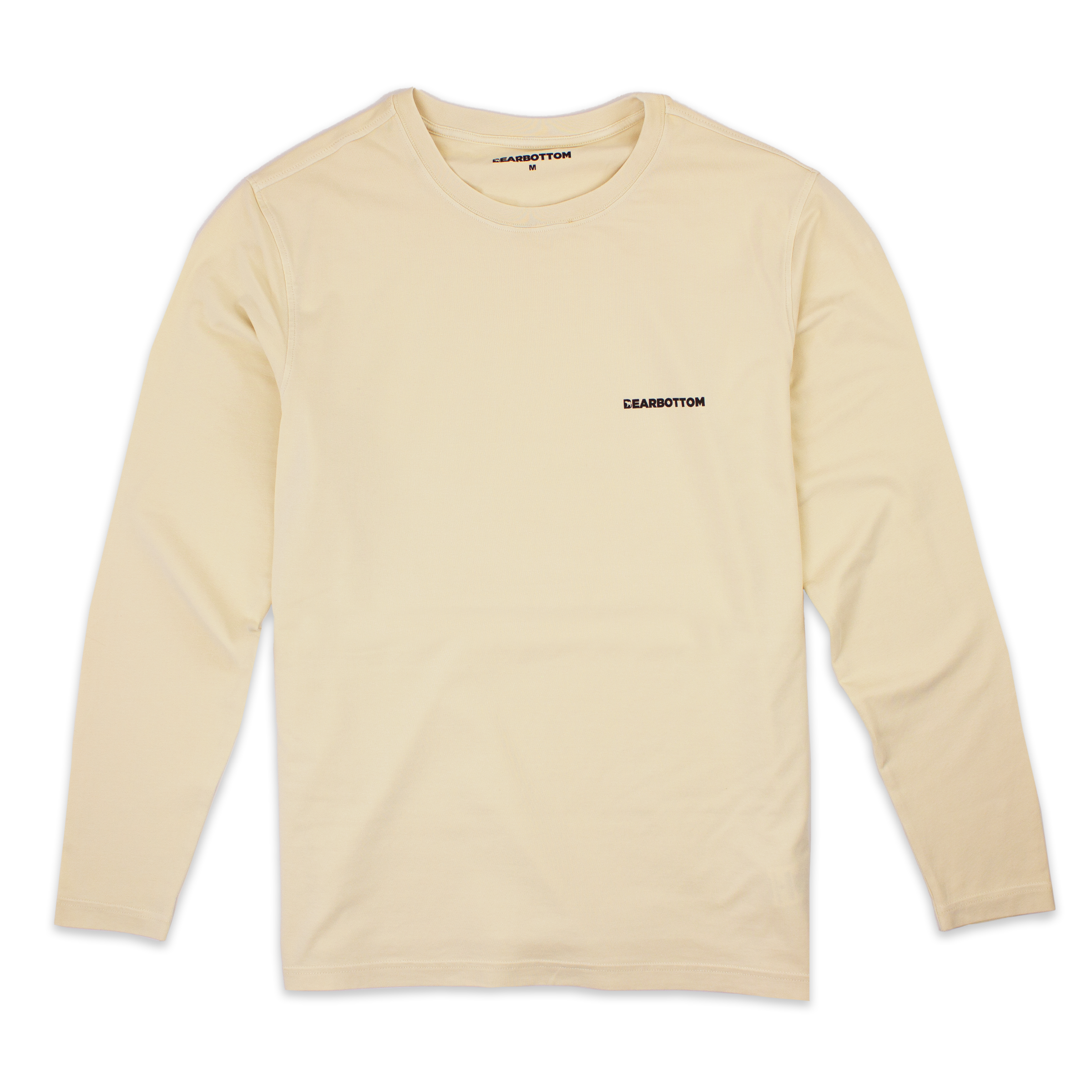 Natural Dye Logo Long Sleeve Tee in Sand yellow with Crewneck and Bearbottom printed in black on front left chest