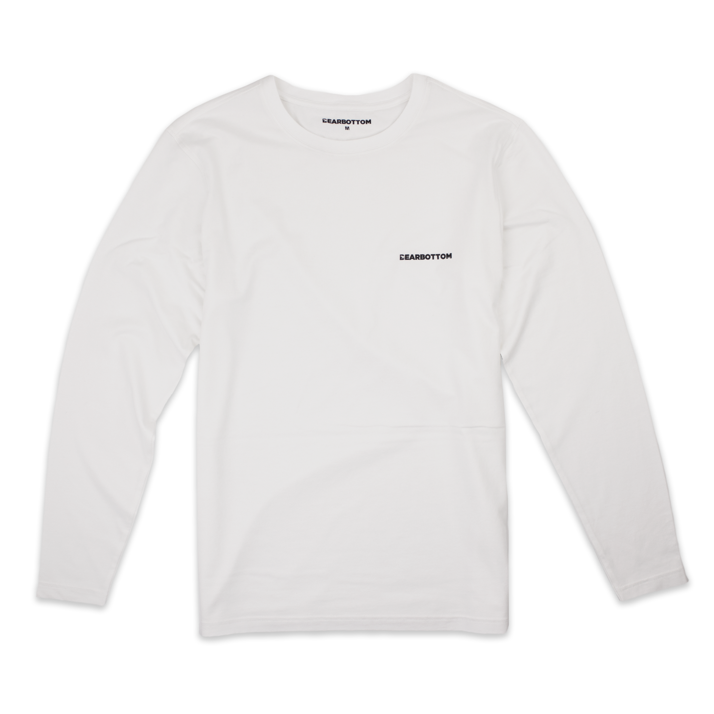 Natural Dye Logo Long Sleeve Tee in White with Crewneck and Bearbottom printed in black on front left chest