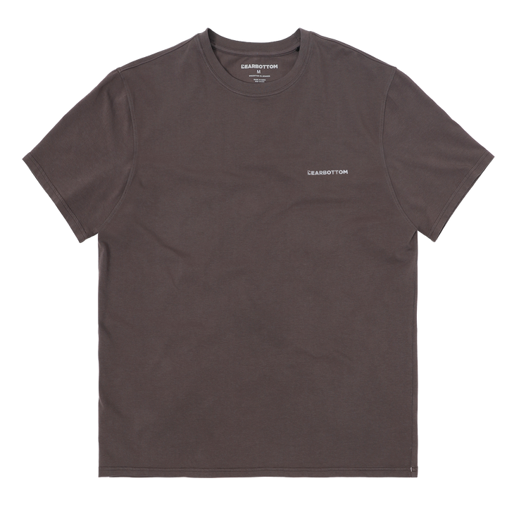 Natural Dye Logo Tee Coal Front with crew neck, short sleeves, and Bearbottom logo printed on front left chest