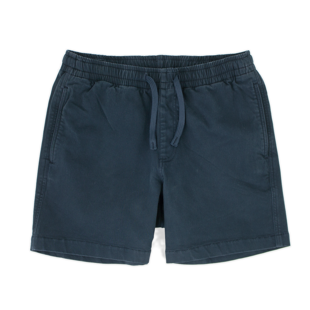 Alto Short 5.5" inseam in Navy front with elastic waistband, fabric drawstring, faux fly, and two front side seam pockets
