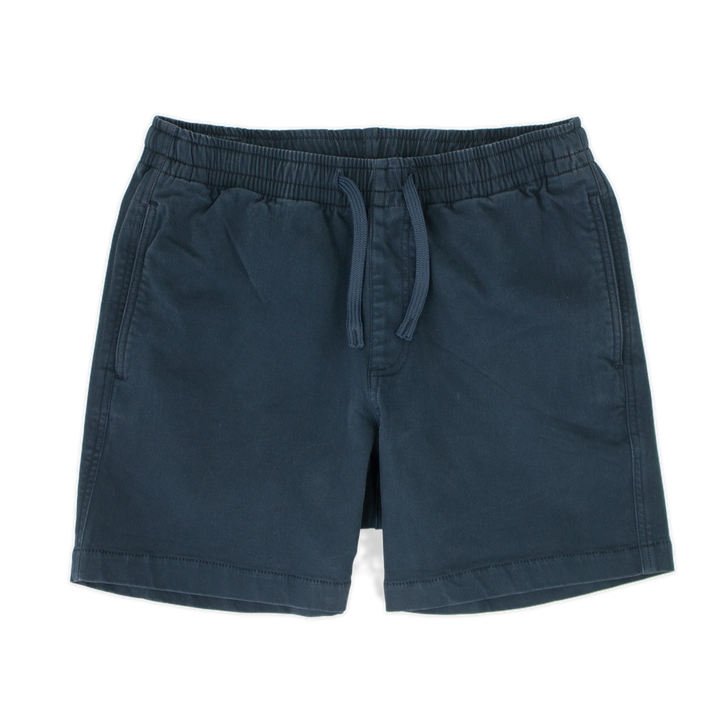 Alto Short 5.5" inseam in Navy front with elastic waistband, fabric drawstring, faux fly, and two front side seam pockets