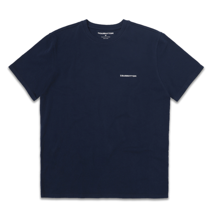 Natural Dye Logo Tee Navy Front with crew neck, short sleeves, and Bearbottom logo printed on front left chest