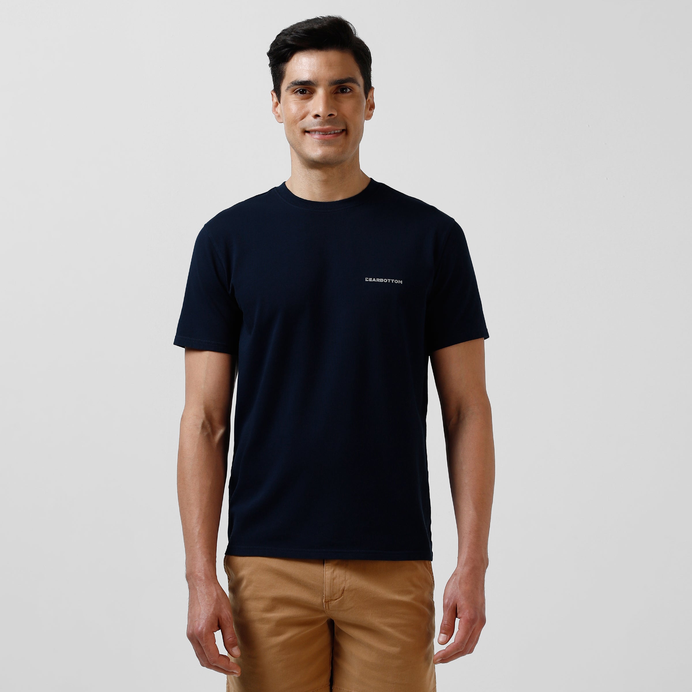 Natural Dye Logo Tee Navy Front on model