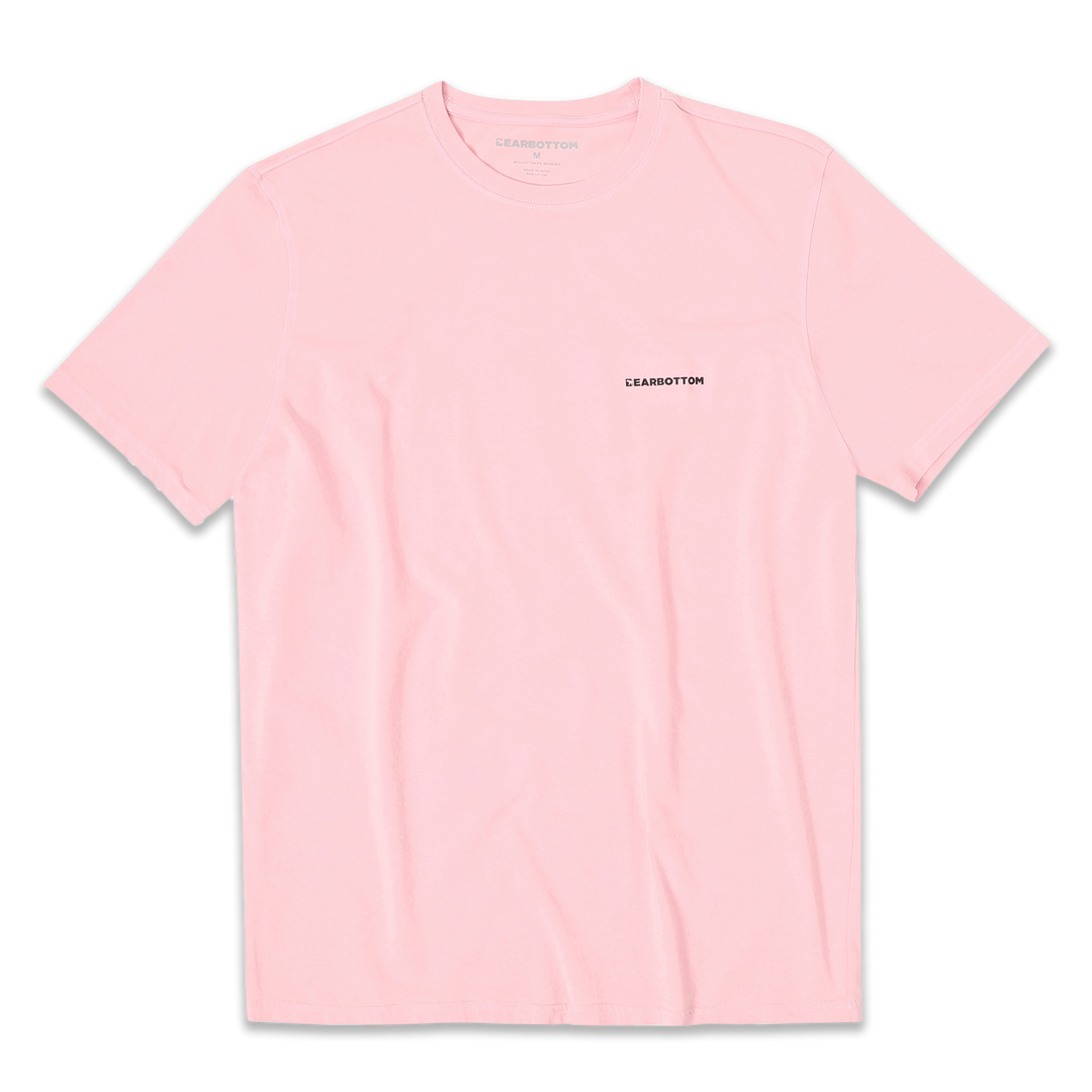 Natural Dye Logo Tee Pink Front with crew neck, short sleeves, and Bearbottom logo printed on front left chest
