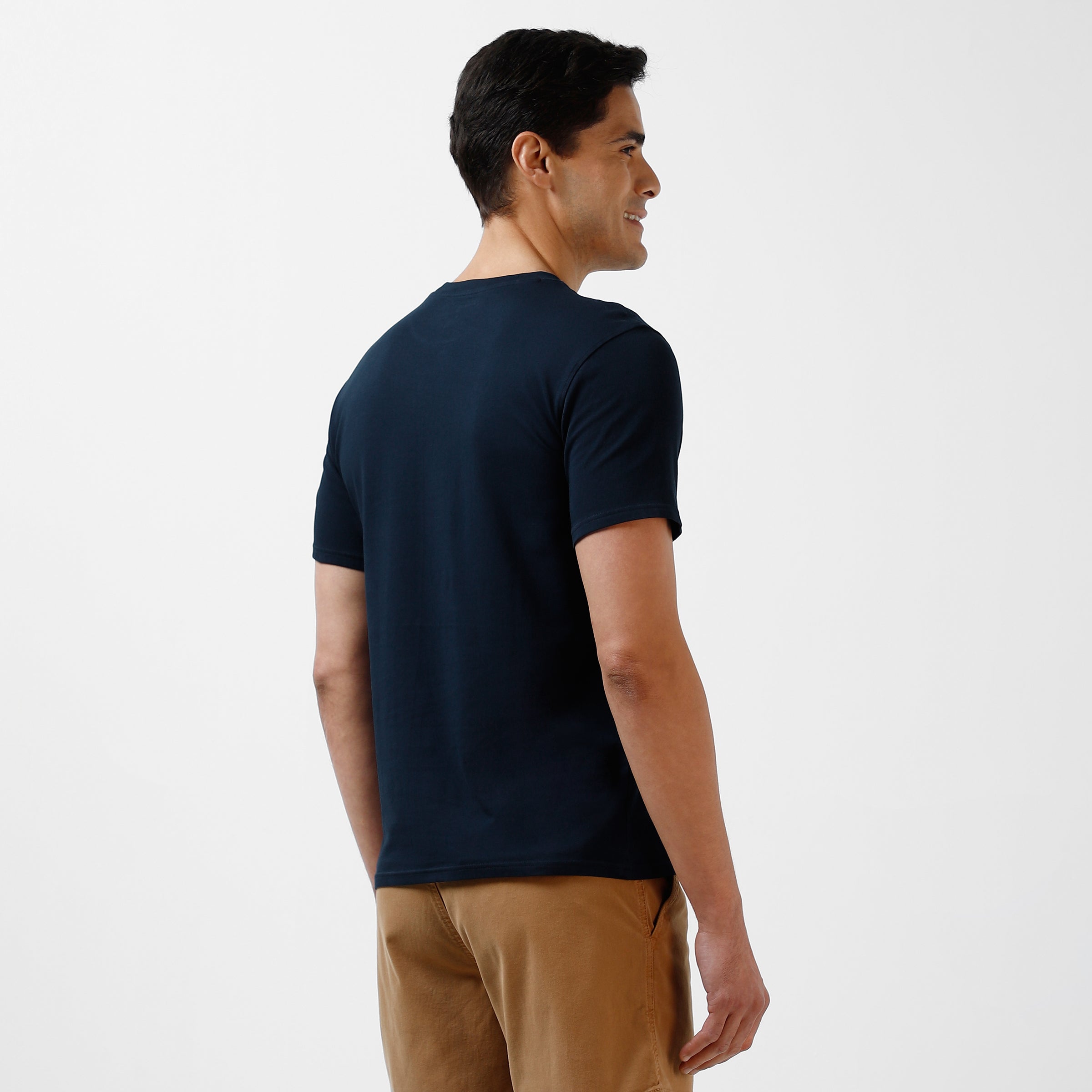 Natural Dye Tee Navy back right on model