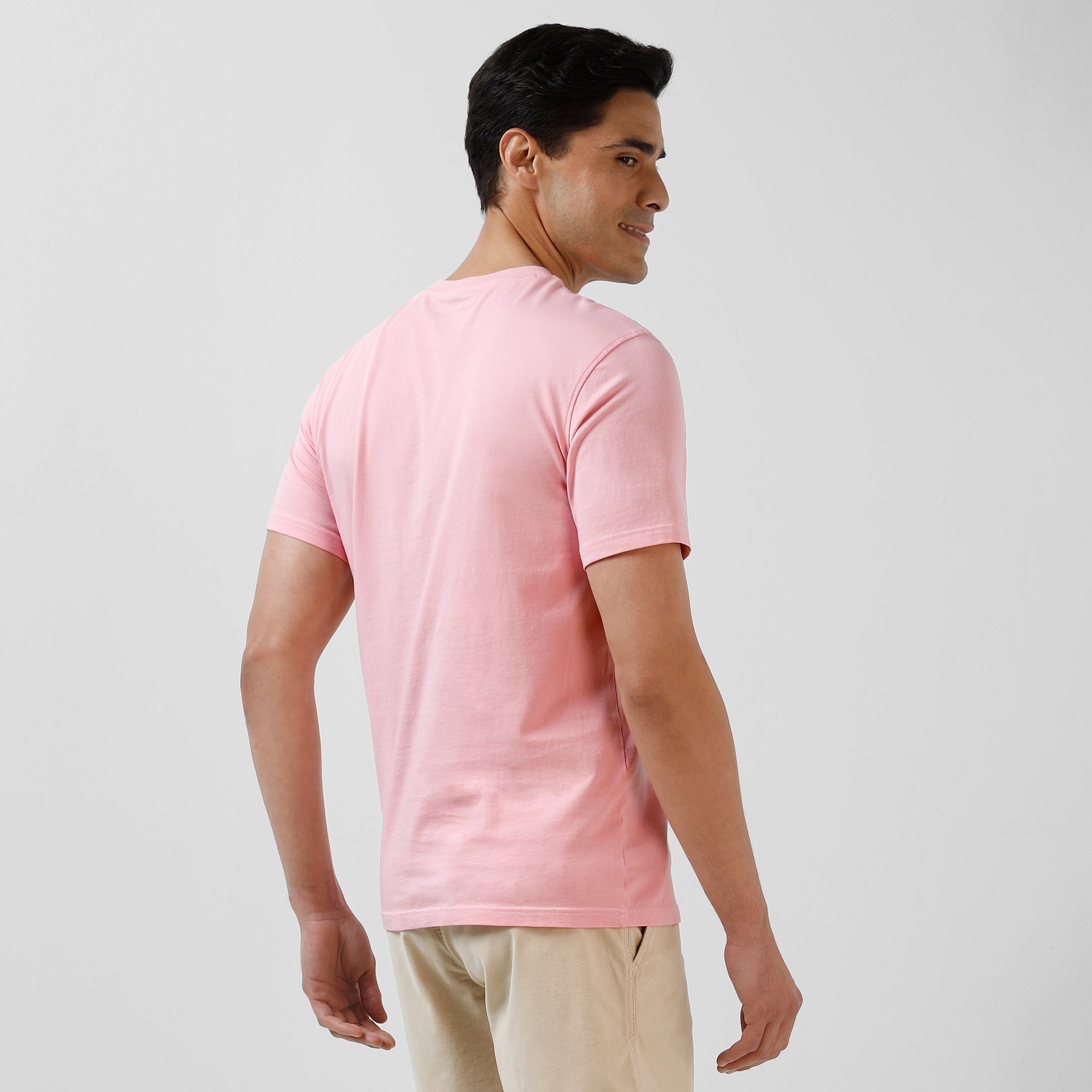 Natural Dye Tee Pink back right on model