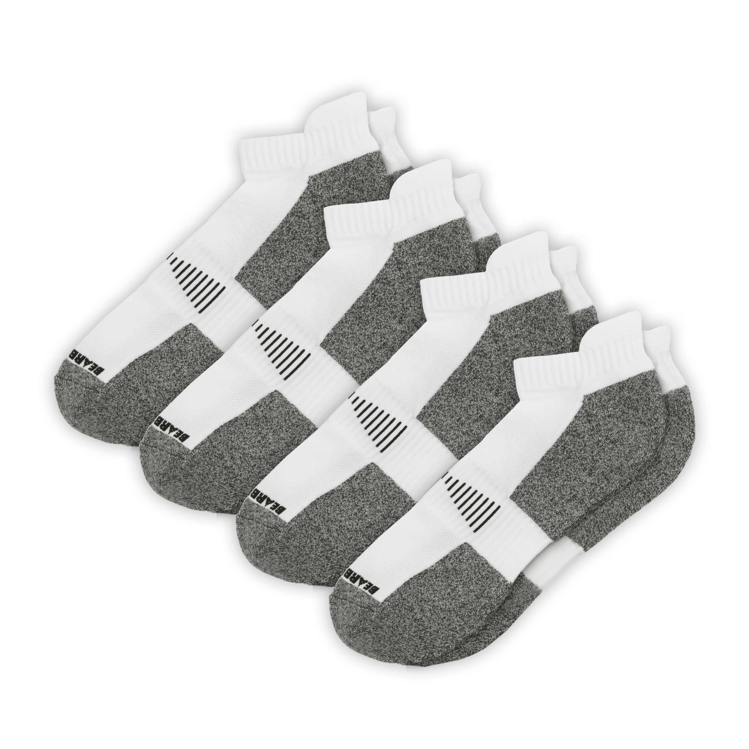 4 Pairs of Performance Ankle Socks White with arch support and grey padding in heel and toe