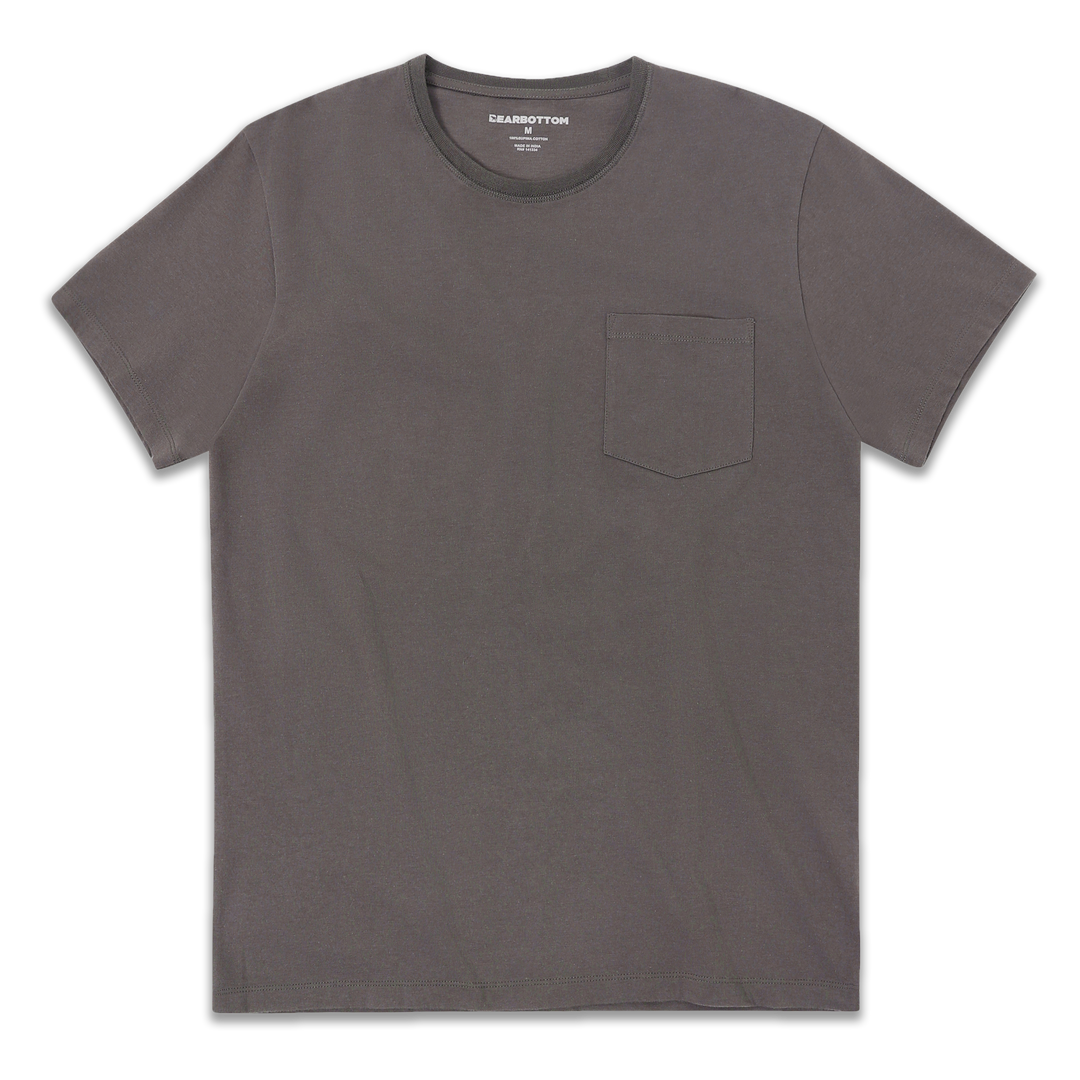 Supima Heavyweight Tee Coal front with crewneck, short sleeves, and pocket on left chest