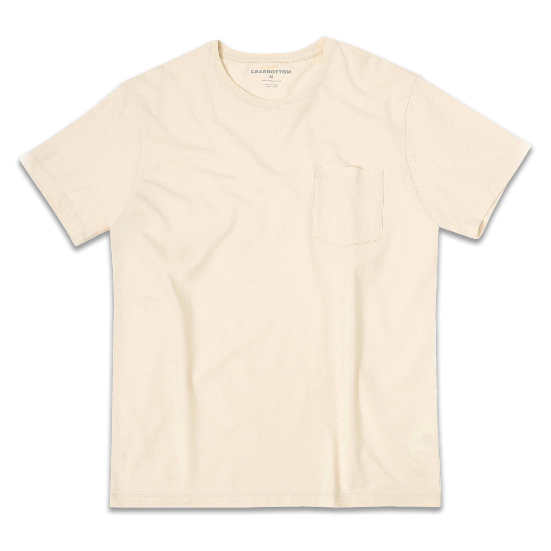 Supima Heavyweight Tee Ecru front with crewneck, short sleeves, and pocket on left chest