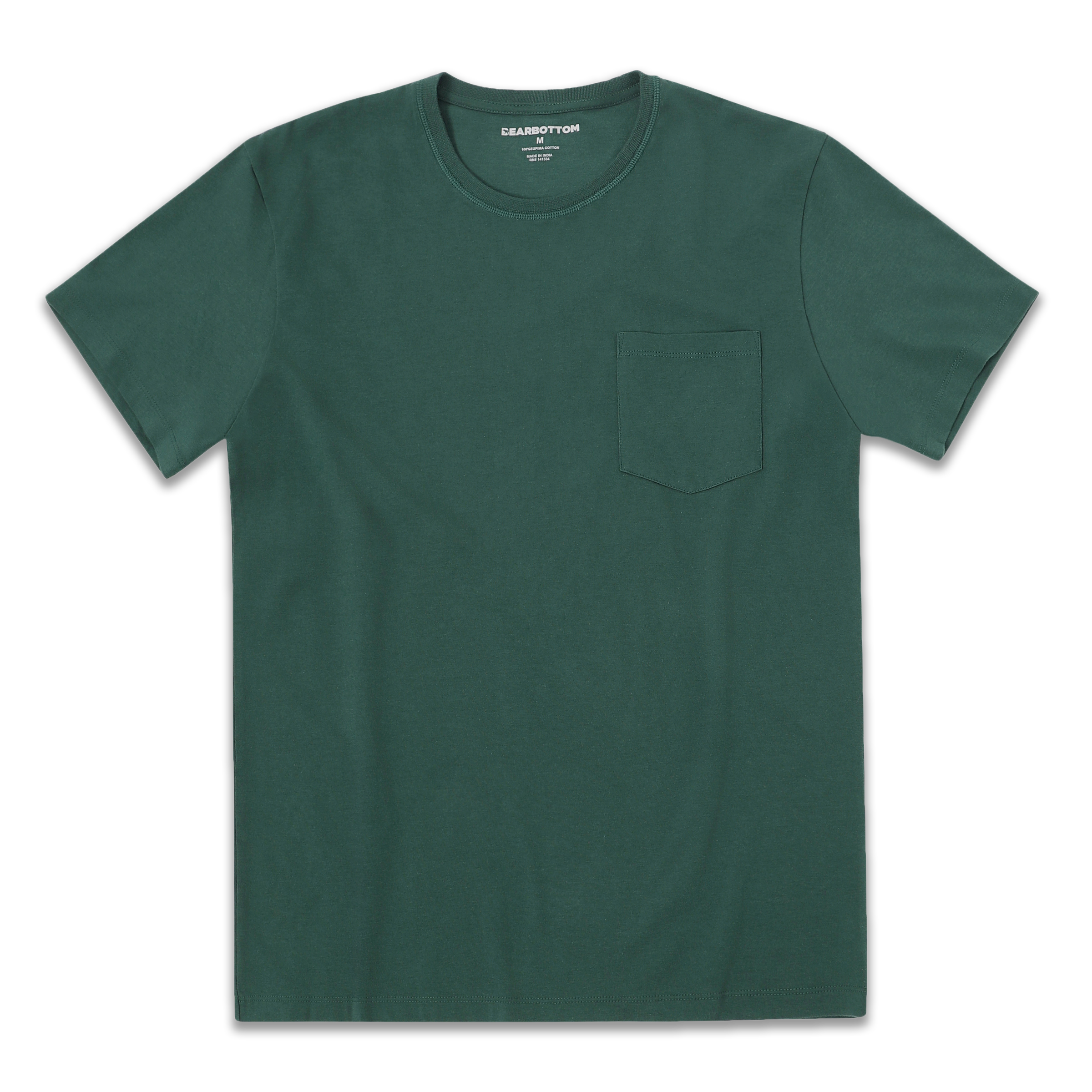 Supima Heavyweight Tee Field Green front with crewneck, short sleeves, and pocket on left chest