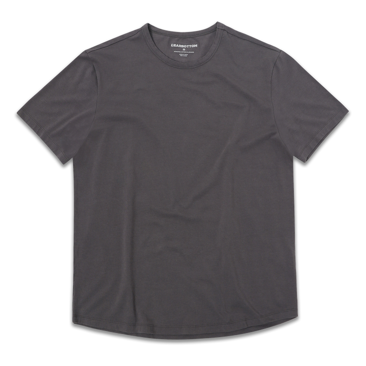 Supima Curved Tee Coal front with crewneck, curved bottom hem, and short sleeves