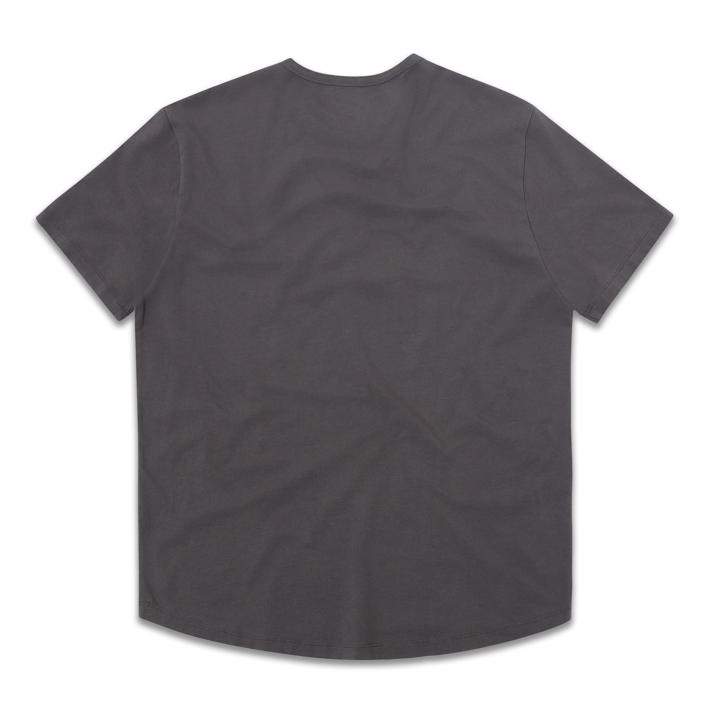 Supima Curved Tee Coal back with crewneck, curved bottom hem, and short sleeves