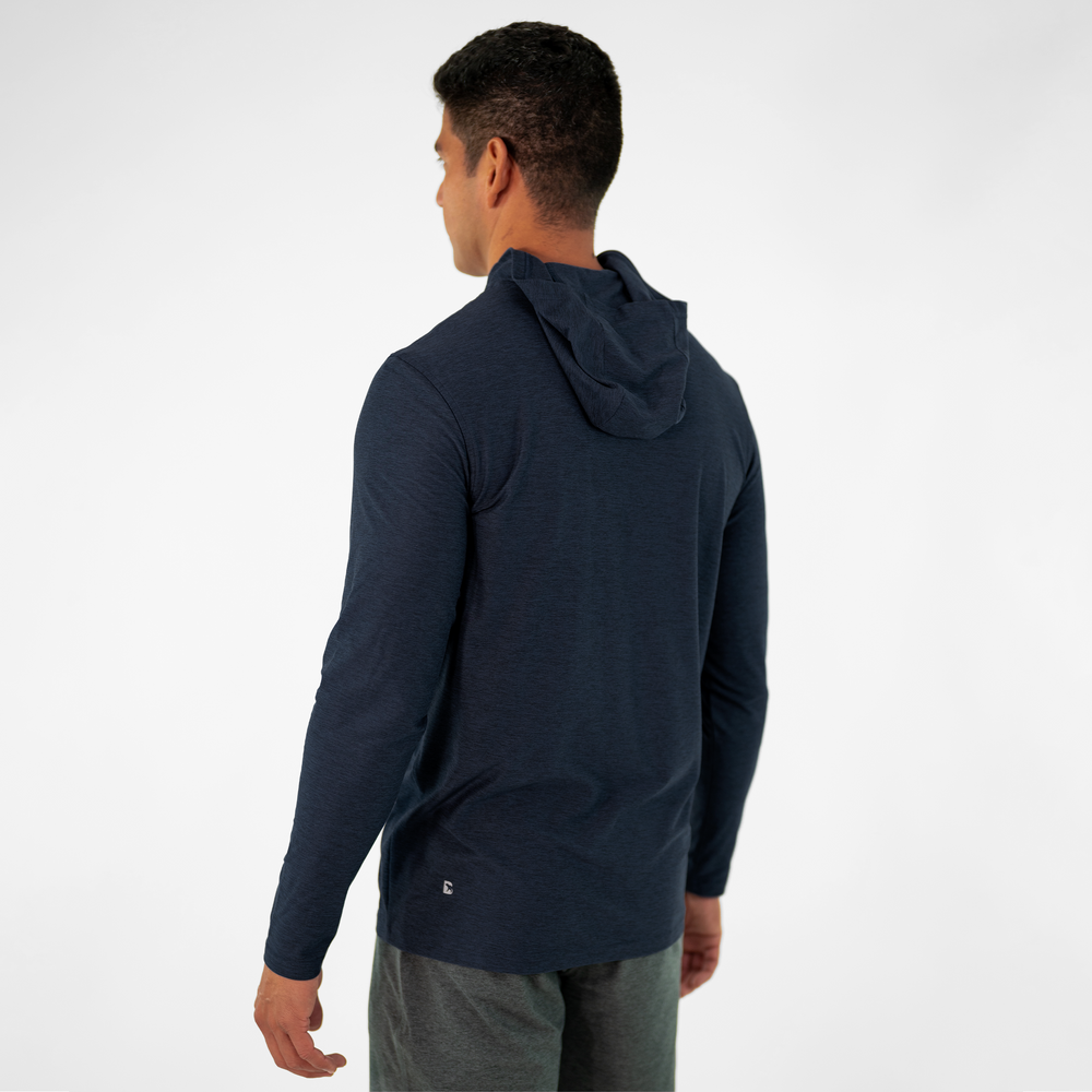 Tech Hoodie Navy back on model