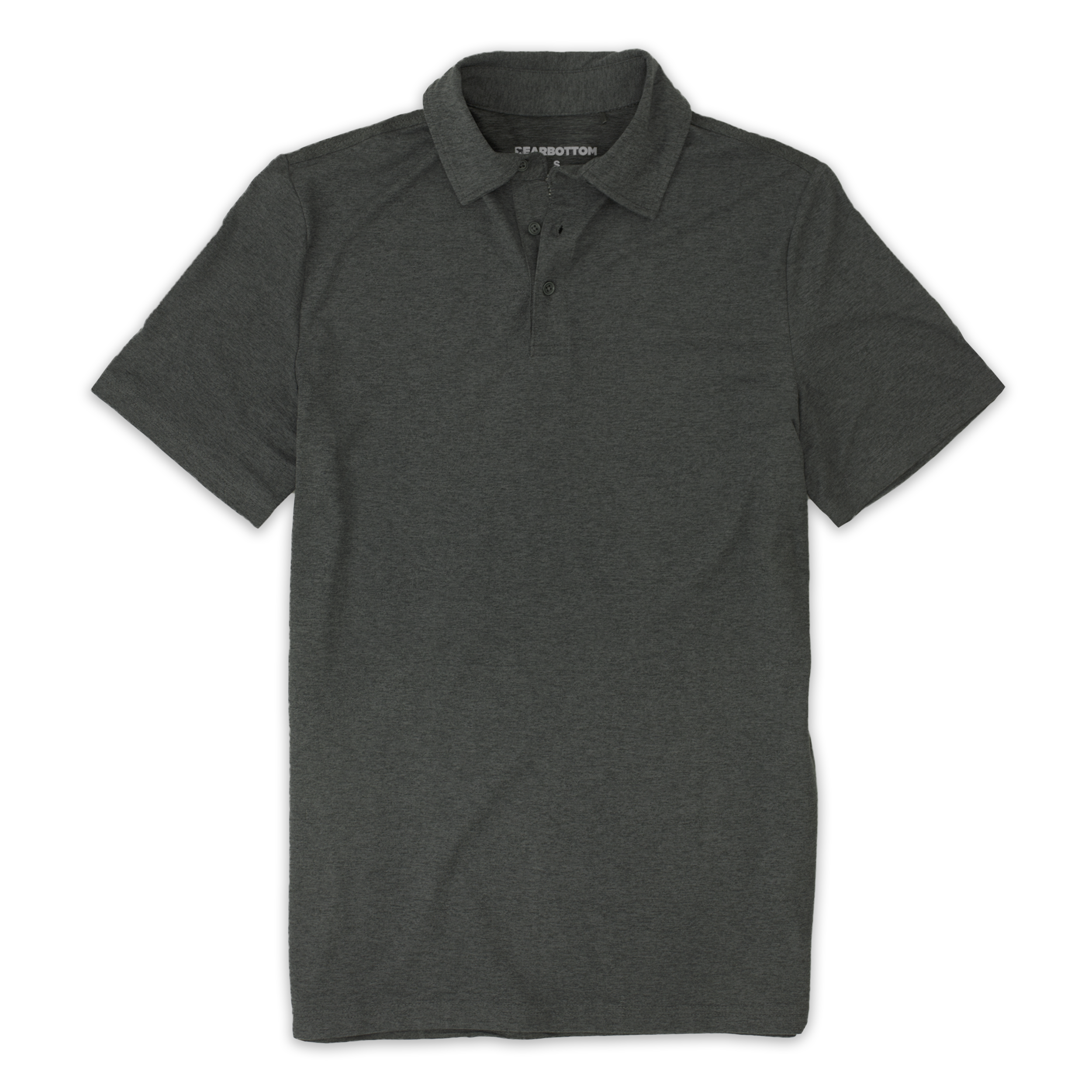 Tech Polo Charcoal Grey Front with 3 charcoal grey buttons