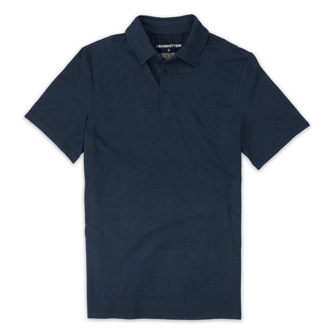 Tech Polo Navy Front with 3 navy buttons