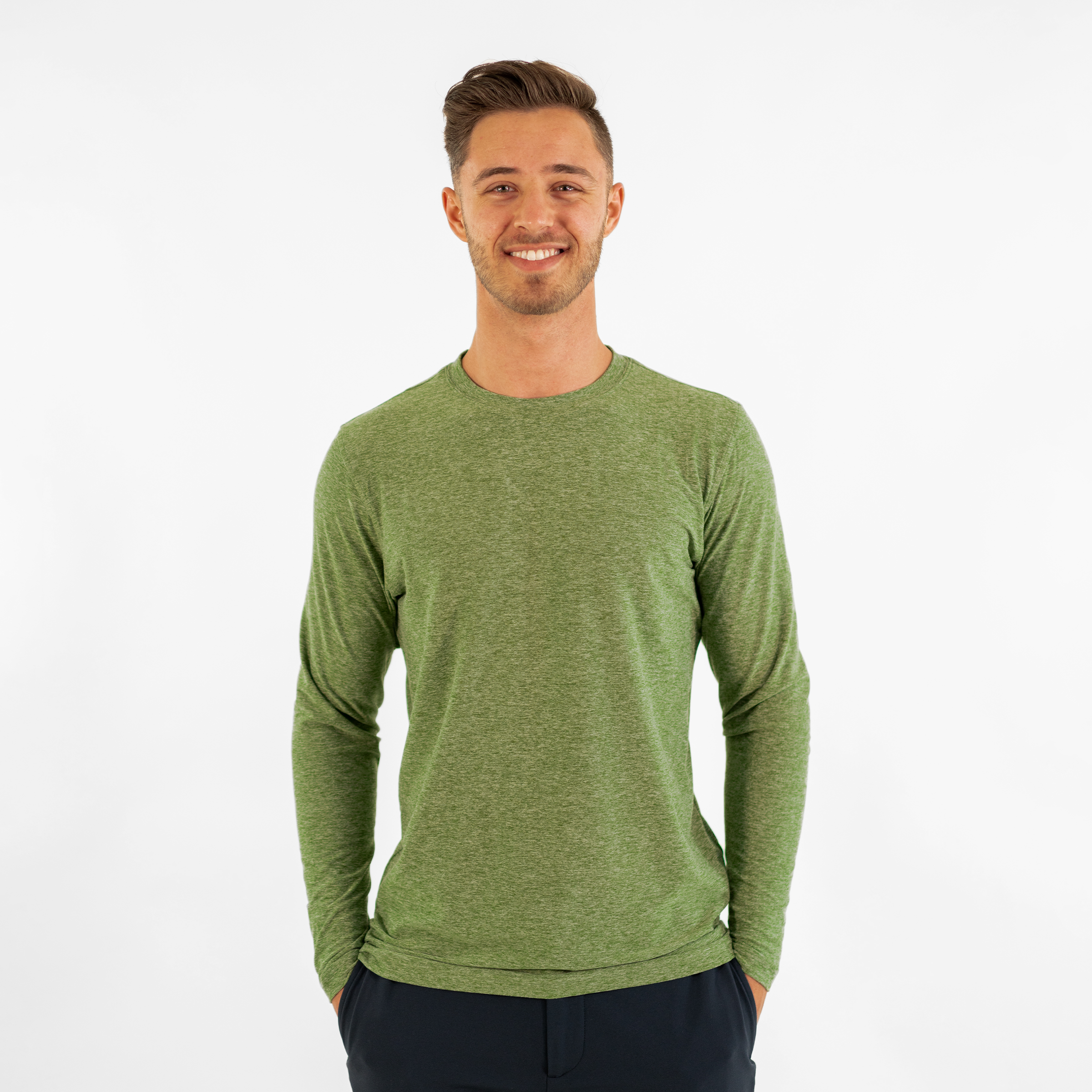 Long Sleeve Tech Tee Forest green front on model