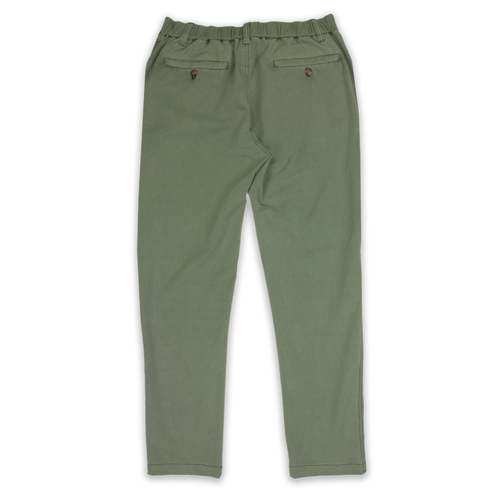 Volley Pant Green back with elastic waistband, belt loops, and two rear buttoned pockets