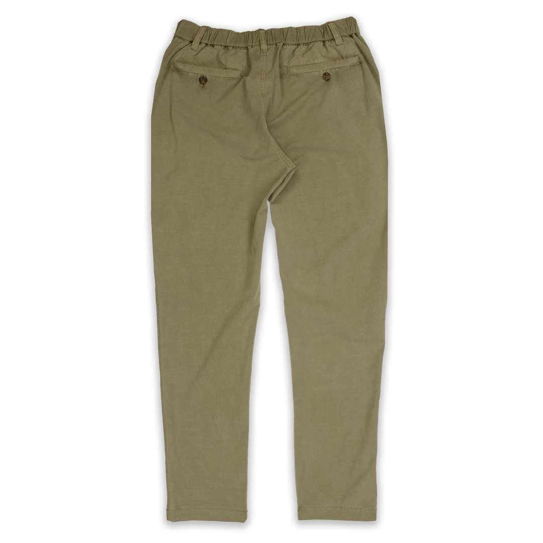 Volley Pant Khaki back with elastic waistband, belt loops, and two rear buttoned pockets