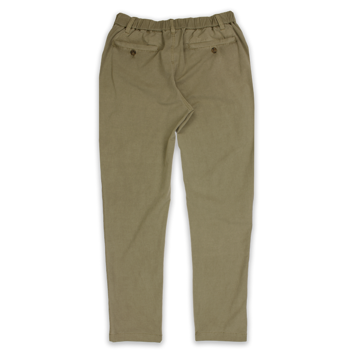 Volley Pant Khaki back with elastic waistband, belt loops, and two rear buttoned pockets